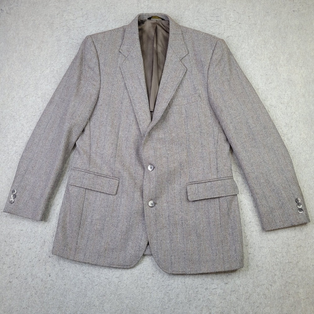 Haggar Herringbone Blazer Mens 42 R Brown Herringbone Wool Made in USA‎